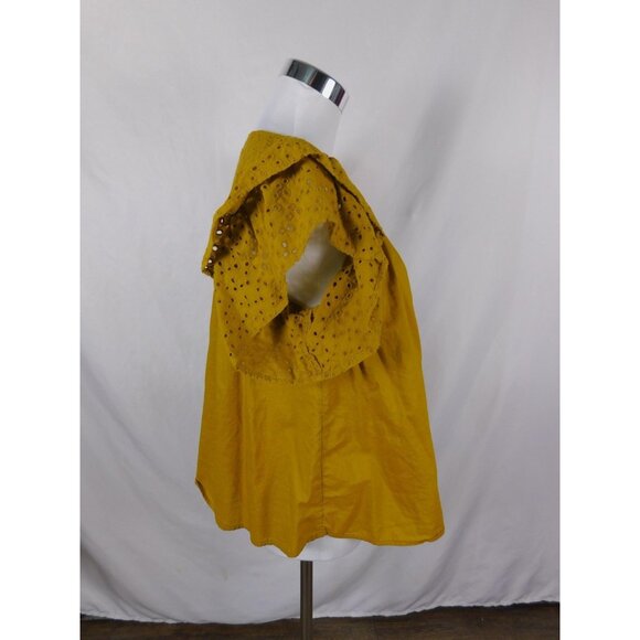A New Day Mustard Eyelet Ruffle Sleeve Top Boho Witch M - Picture 8 of 12